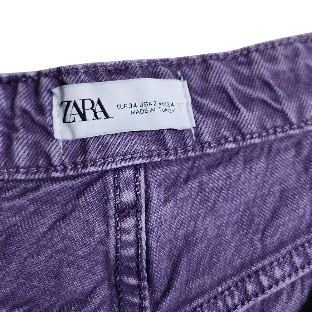 ZARA Purple High Waisted Wide Leg Jeans USA 2 Retro Colorful Denim Pants Boho - Picture 2 of 12